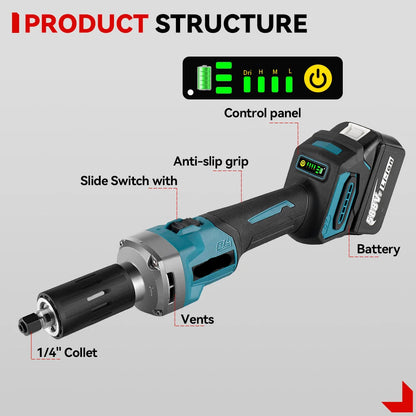 Rechte Slijpmachines - met Brushless - 2000W Draadloze - 35000RPM - 6mm Slijpmachine - 4 Snelheden Variabel -18V - Professionele Slijprotools - voor Graveer - Polijstmachine - Snijden - Zonder Batterij