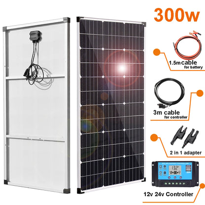 Zonnepaneel - Zonnepanelen - Zonne-energie - Zonne-kit - 12V Module - Aluminium Frame Lichtgewicht Fotovoltaïsch Paneelsysteem - 300W -  Waterdicht - voor Boot - Camper - Caravan - RV - Tuin