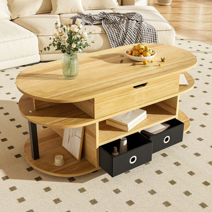 Comanlai 105cm Modern Coffee Table with Lifting Storage Space,2 Black Fabric Drawers and Open storage space,105×50×45cm