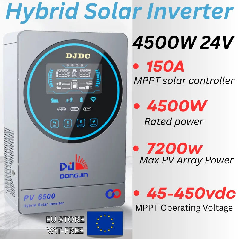 Solaromvormer – Zonne-omvormer – Inverter – Zonne-energie Omvormer – Off-Grid Hybrid – 4500W Vermogen – MPPT 150A Laadregelaar – Pure Sinusgolf – Max PV 6200W - QUORE