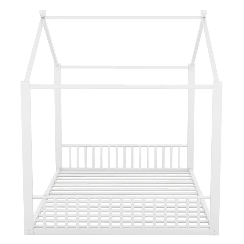 Kinderbed – Kinderbedden – Peuterbed – Vloerbed – Huisbed – Wit – 140x200 cm – Met Stabiel Metalen Frame – Uniek Huisvormig Design