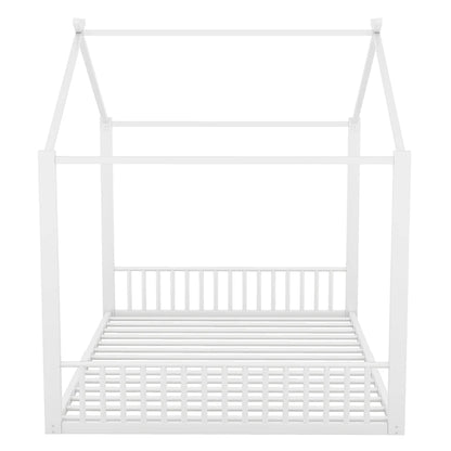 Kinderbed – Kinderbedden – Peuterbed – Vloerbed – Huisbed – Wit – 140x200 cm – Met Stabiel Metalen Frame – Uniek Huisvormig Design