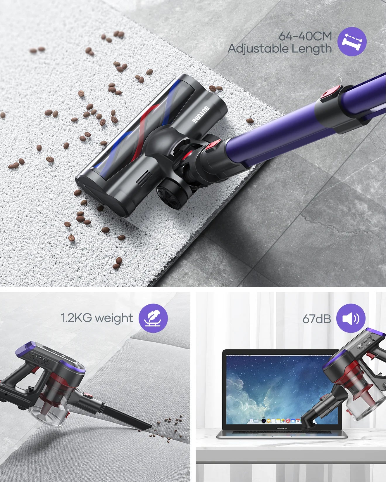 Steelstofzuiger - Vacuum Cleaner - Draadloze Stofzuiger- Kruimeldief Snoerloos - 450W - 38Kpa Zuigkracht - Handstofzuiger - met Touchscreen en 1.5L Stofreservoir - voor Tapijt, Vloer & Auto