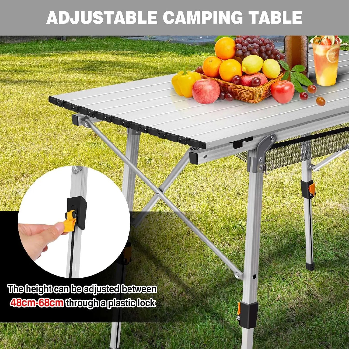 Campingtafel - Opvouwbaar - Picknick - Draagbare - Vouwtafel Buiten - Inklapbare - Aluminium - met Opbergrek - Stalen Frame - Lichtgewicht - Weerbestendig - Tuin - Balkon - 90x53 cm - Wit