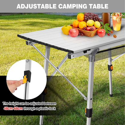 Campingtafel - Opvouwbaar - Picknick - Draagbare - Vouwtafel Buiten - Inklapbare - Aluminium - met Opbergrek - Stalen Frame - Lichtgewicht - Weerbestendig - Tuin - Balkon - 90x53 cm - Wit