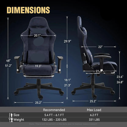 Gaming Stoel - Ergonomische Bureaustoel - Stoelen - Bureaustoelen - met Massage Lendensteun -Uitschuifbare Voetsteun - Suède Stof - Verstelbare Rugleuning - Comfortabele Armleuningen - Grijs