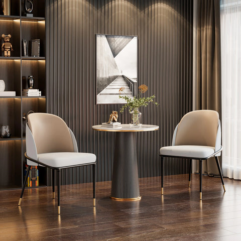 Dining Room Chairs - Chairs - Dining Room Chairs Set of 2 - Faux Leather Upholstery - Comfortable - Modern Design - Wooden Backrest - Ergonomic Design - Beige White Gray