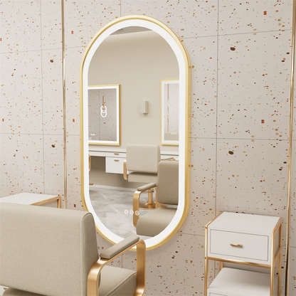 Badkamer Spiegel - Ovalen LED - Wandspiegel - Gouden Aluminium Frame - met Demister Pad - 3 Lichteffecten - 120X60cm