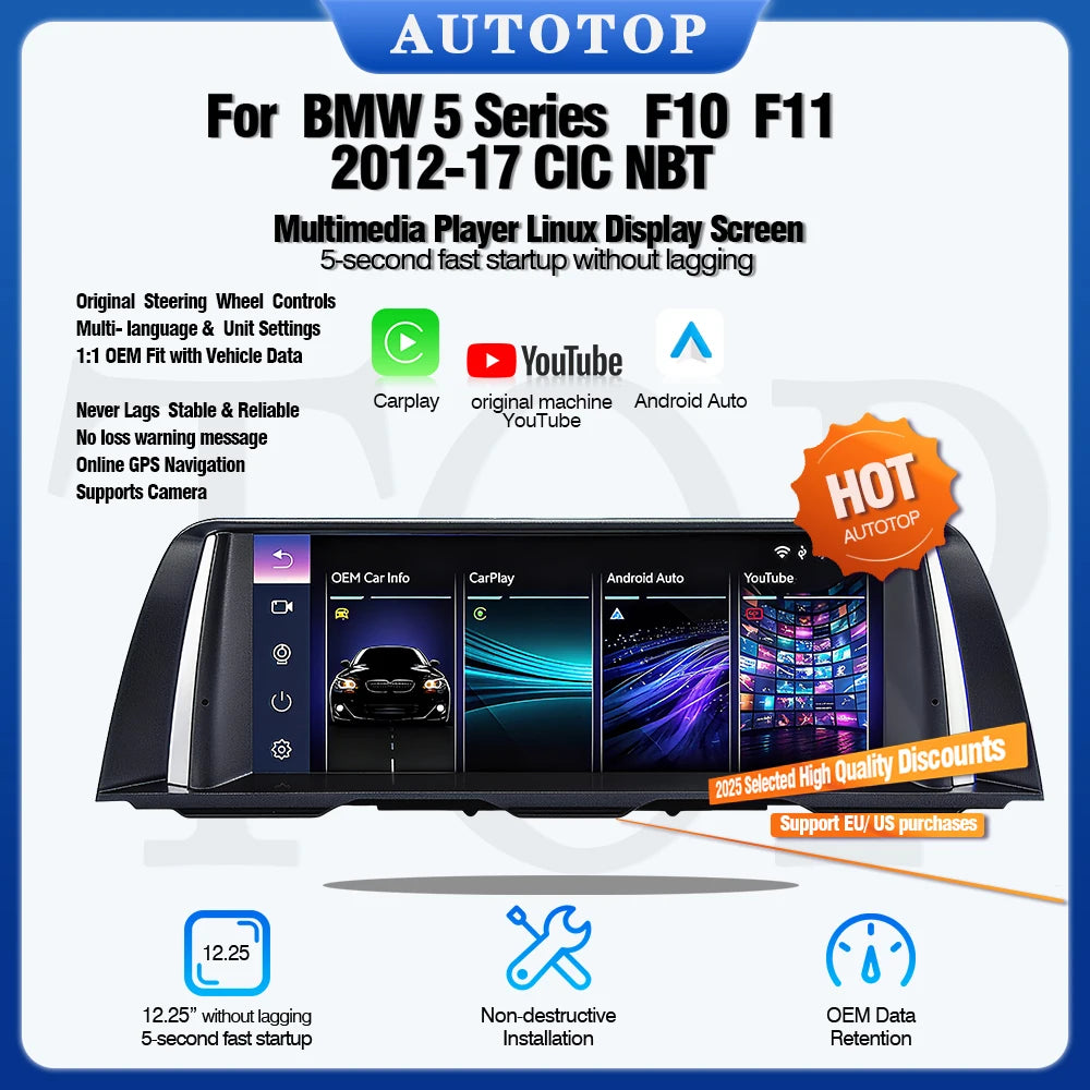 Multimedia Speler – Autonavigatie Systeem – Touchscreen Radio – Carplay Android Auto – F10 CIC Variant – 10,25 Inch Scherm – Draadloze Connectiviteit