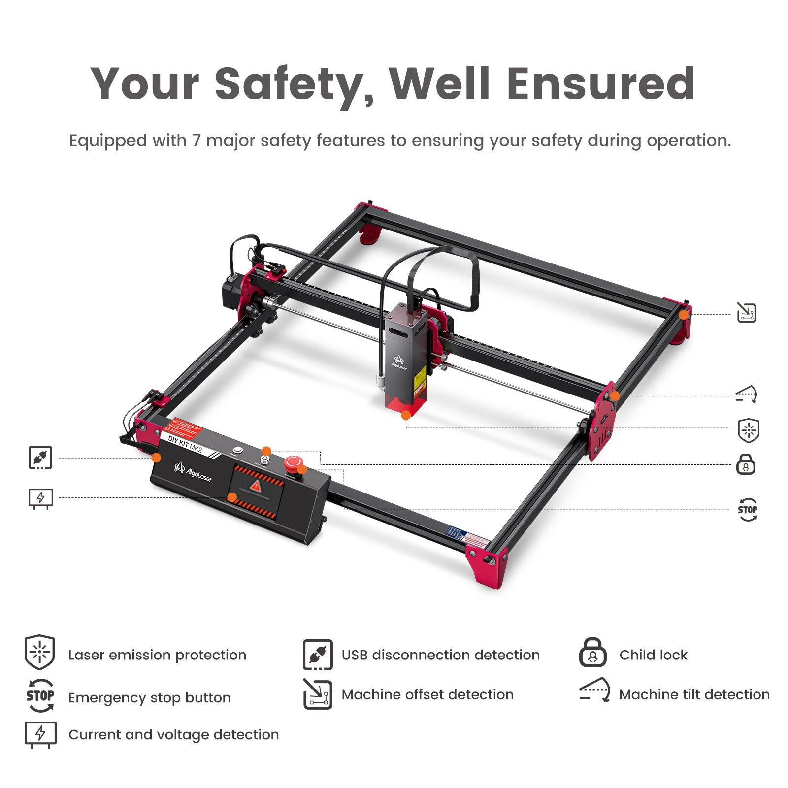 AlgoLaser Laser Engraving Machine DIY KIT MK2 10W High Precision Laser Spot Cutting Machine 3.5Inch Touch Screen Laser Engraver - QUORE