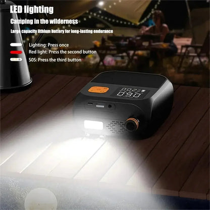 Luchtpomp - Luchtcompressor - Elektrische Fietspomp - Draagbare Digitale Elektrische Luchtpomp - 80W - Oplaadbare 8000mAh Batterij - LED Verlichting, Voor Opblaasmaterialen - Zwart - QUORE