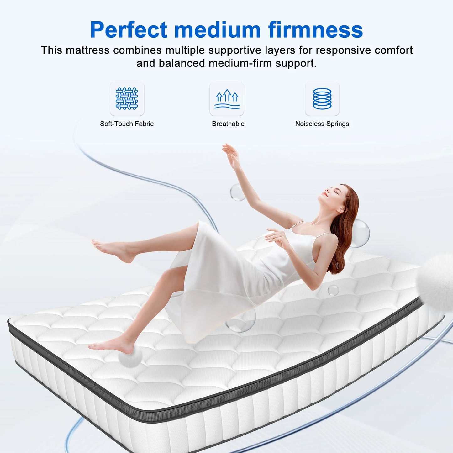 Pocketvering Matras – Slaapmatras – Vederkern Matras – Federkern Matras – 7-Zone Matras – 140x200 cm – 25 cm Dikte – Ademend & Hypoallergeen – Medium Stevigheid