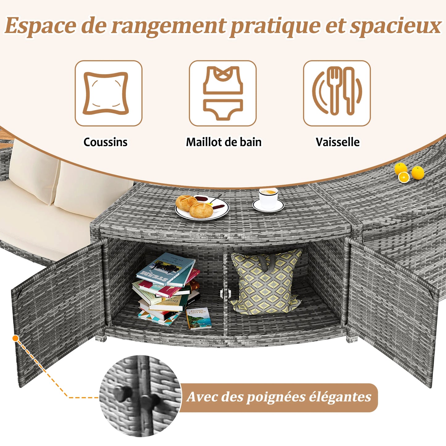 Ronde Tuinbank – Buitenlounge – Tuinmeubel – Loungeset – Zithoek – PE-Rattan – Weerbestendig