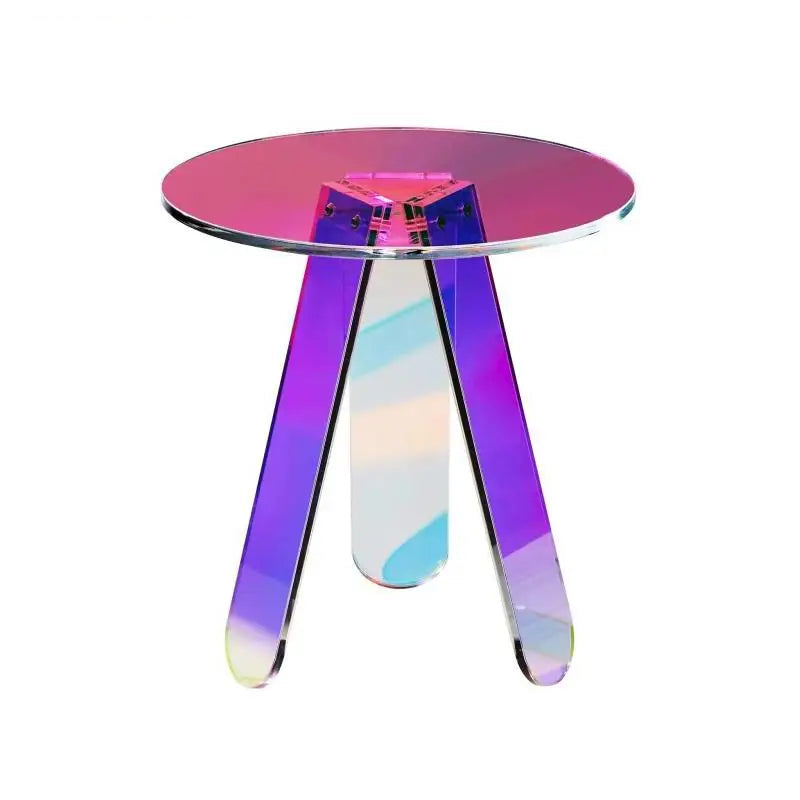 Koffietafel - Table - Coffe table - Living Room Table - Ronde iriserende bijzettafel - acryl bijzettafel - heldere regenboog acryl salontafel - voor voedselboek gebruikt in woonkamer en slaapkamer