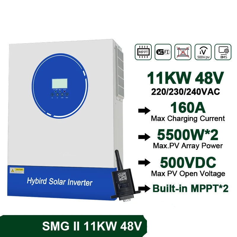Zonne-omvormer – Hybride Omvormer – Solar Inverter – MPPT Laadregelaar – Zuivere Sinusgolf – 11 kW Vermogen – 160A Batterijlader