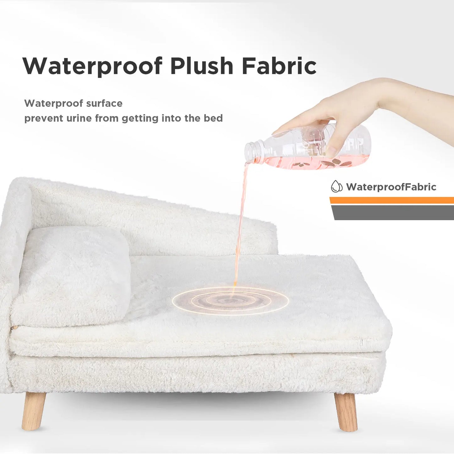 Hondenbed - Hondenbench - Hondensofa - Hondenmand - Verhoogd - met Houten Poten - Middelgrote L-vormige Honden- of Kattenbank met Zachte Kussen & Pluche Bekleding