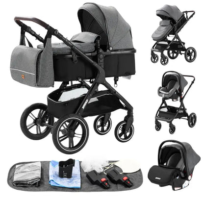 Wandelwagen - Kinderwagen 3 in 1 - Kinderwagen - Opklapbare Wandelwagen - Luxe Kinderwagen - 3-in-1 Wandelwagen voor Pasgeborenen – Reisvriendelijk, Opvouwbaar en Aluminium Frame - X1 Grey