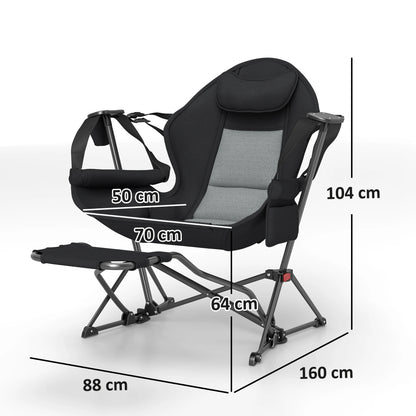 Camping Stoel – Relaxstoel – Loungefauteuil – Voedingsstoel – Fauteuil – Verstelbare Rugleuning tot 168° – Water- en UV-bestendige Oxford Stof - 88 x 160 x 104 cm - Zwart