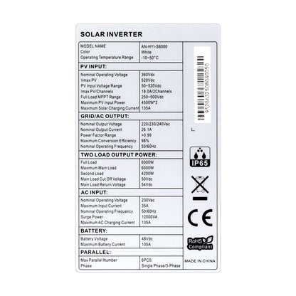 Hybride Zonne-omvormer – Zonne-inverter – PV Omvormer – Solar Converter – Wifi Versie – 6 kW Vermogen – IP65 Waterdicht