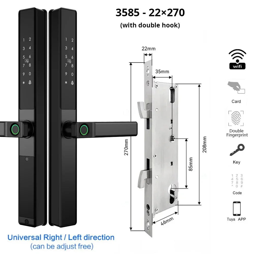 Slimme Wifi Deurslot – Biometrisch Deurslot – Vingerafdrukslot – Elektronisch Deurslot – Smart Deurslot – Waterdicht IP67 – Dubbelzijdige Vingerafdrukherkenning - 3585 - 22x270 - met Hook