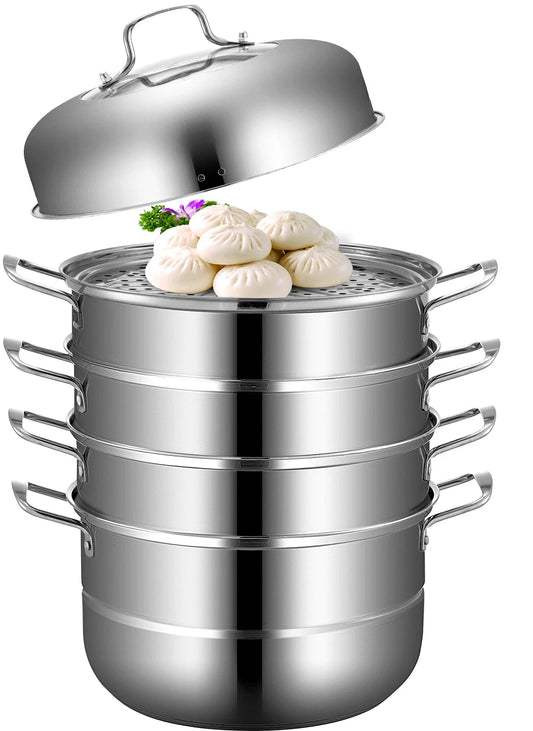 Stoompot - Voedsel Steamer - Pan met Deksel - 5 Lagen - 30CM - Stoompan van roestvrij staal - voor het koken van voedsel Stoompanset - Geschikt voor gas- en elektrische grillfornuizen - Zilver