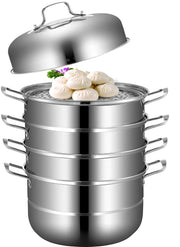 Steamer - Food Steamer - Pot with Lid - 5 Layers - 30CM - Stainless Steel Steamer - For Cooking Food Steamer Set - Suitable for Gas and Electric Grill Stoves - Silver