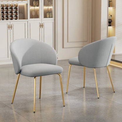Fluwelen Eetkamerstoelen – Armleuningen – Luxe Stoelen – Comfortabele Stoelen – Zachte Bekleding – Ergonomische Rugleuning – Gouden Metalen Poot - Grijs