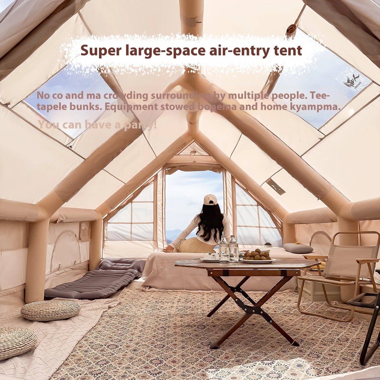 Opblaasbare Tent – Kampeertent – Familietent – Glamping Tent – Schuurtent – 4x3x2,1 m – Stevig Oxford Materiaal – Snel Opblaasbaar Met Draagtas - QUORE