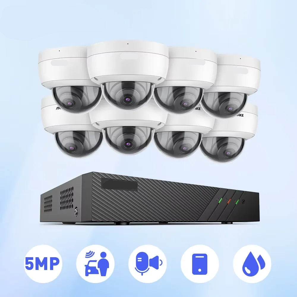 Beveiligingsset 8-kanaals – Camerasysteem – Beveiligingscamera’s – Surveillance Systeem – IP Camera Set – 5MP Waterdichte Camera’s – POE Aansluiting met Audio Opname