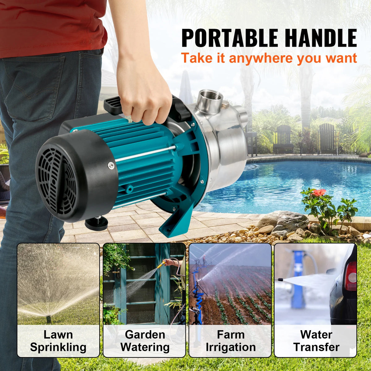 Ondiepe putpomp - Rioolpomp - Tuin waterstraalpomp - 800W - 2900 TPM - 3700L/u Debiet - voor irrigatie, wateroverdracht, huishoudelijk - QUORE