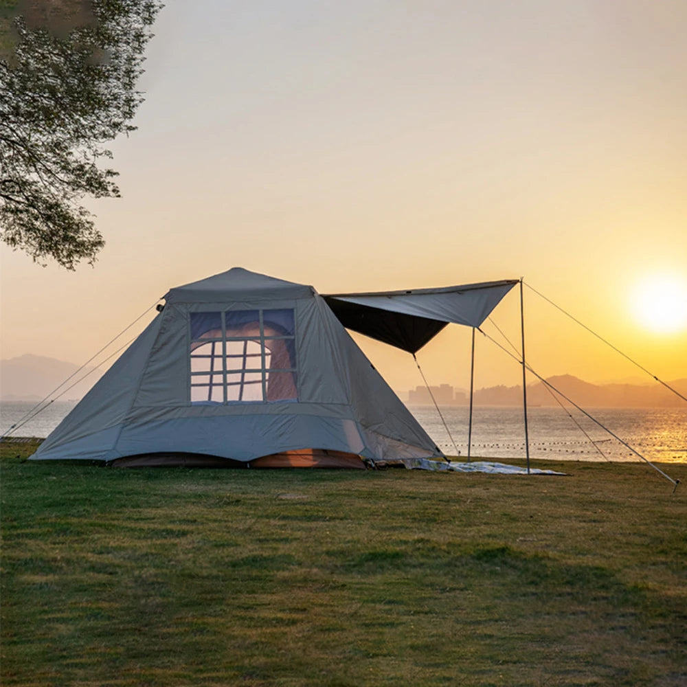 Dubbel-laagse Kampeertent - Tent - Pop up tent - Tenten - Waterdichte - Automatische Opzet – Twee Deuren – Ademend & UV-bescherming - Grijs