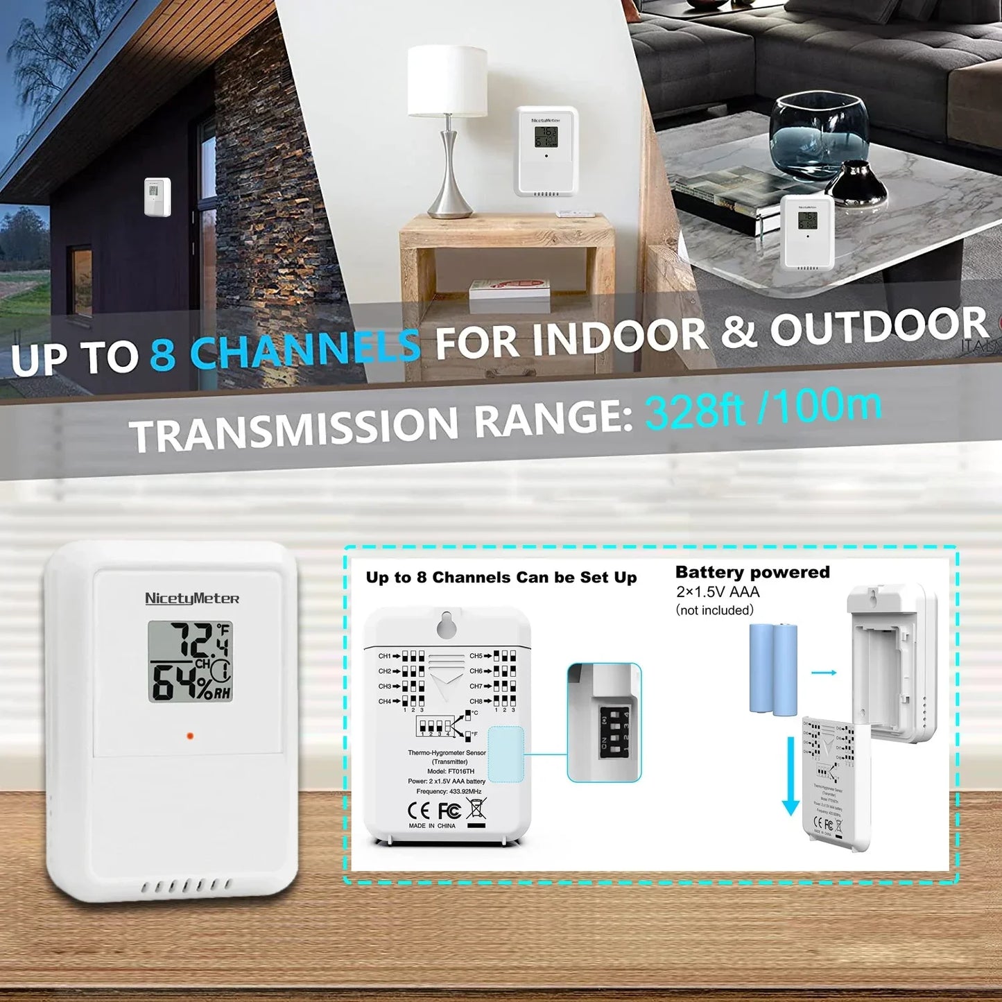 Weerstation – Hygrometer – Thermometer – Luchtvochtigheidsmeter – Regenmeter – Draadloos – Zonne-energie Buitensensor