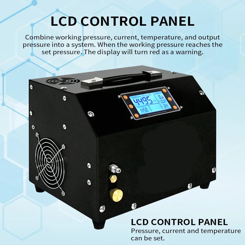Luchtcompressor - Compressor - Luchtpomp - Airpress Compressor - 4500Psi - 300bar - PCP - LCD Display & Digitale Besturing - Ingebouwde Voedingsadapter - Geschikt voor Luchtgeweren en Scuba Duiken - 220V