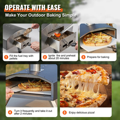 Vevor - Portable Pizza Oven - 540mm x 410mm - Gas Wood Pellet - Food Grade Stainless Steel - 101Lb Fuel Tray Capacity - Black