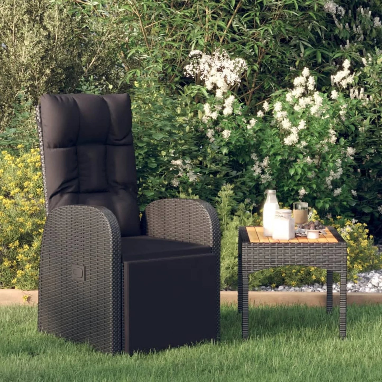 Verstelbare Tuinstoel – Loungestoel – Balkonstoel – Strandstoel – PE-Rattan – Verstelbare Rugleuning – Comfortabel Kussen