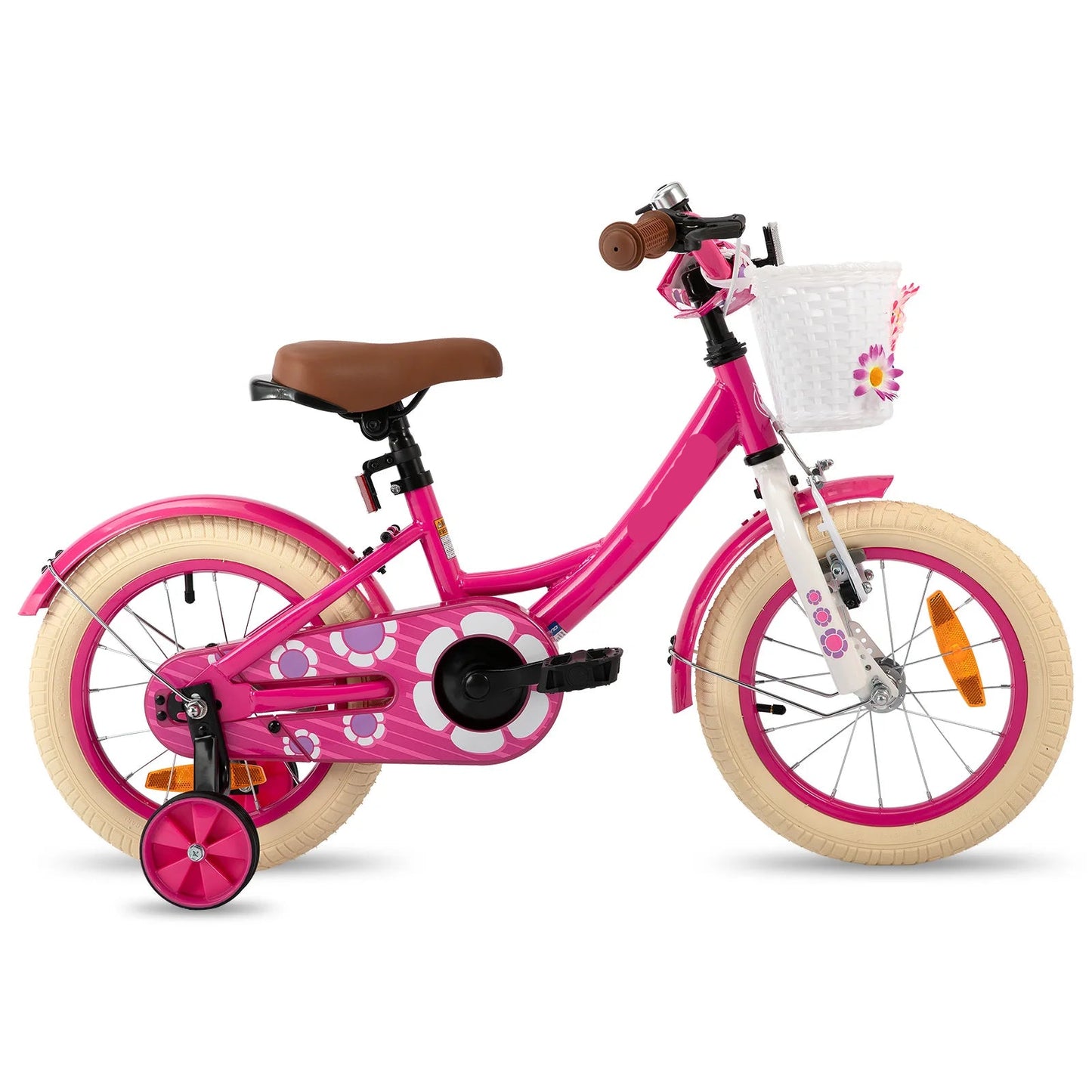 Kinderfiets - Kinderfietsen - Meisjesfiets - 16” - Beginnersfiets - Fiets met hulpwielen, Koolstofstaal - Binnen en buiten te gebruiken - Roze