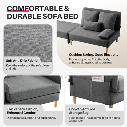 Slaapbank – Bedbank – Ligbank – Zetelbed – Compact Ontwerp – Stevig Houten Frame – Comfortabel Schuimkussen - Beige