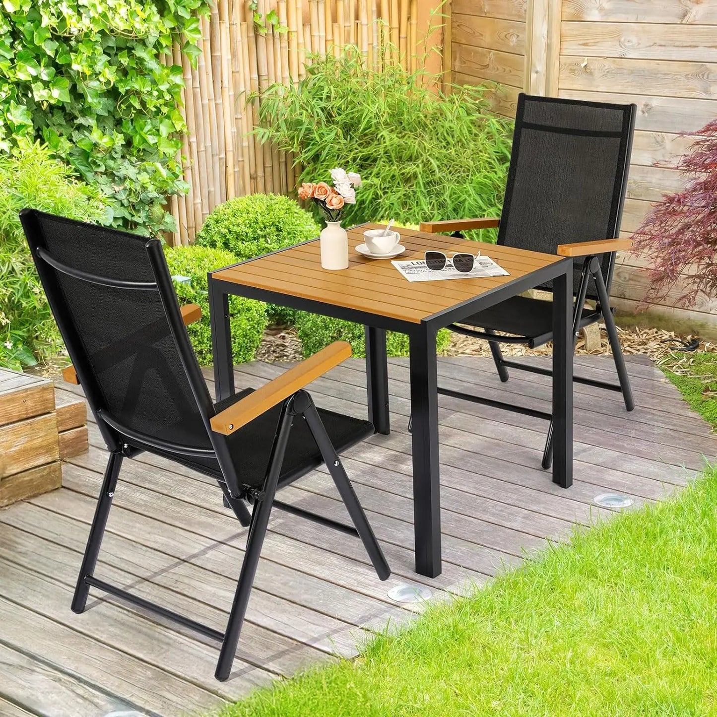 Tuinset - Bistroset - Tuintafel met Stoelen - Balkonset met 2 Stoelen en 1 Tafel - Aluminium - WPC Tuinmeubelset - Tuinstoelen - Tuintafel - WPC Tuinmeubelset - 3-Delige
