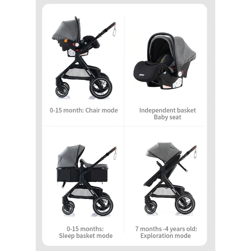 Wandelwagen - Kinderwagen 3 in 1 - Kinderwagen - Opklapbare Wandelwagen - Luxe Kinderwagen - 3-in-1 Wandelwagen voor Pasgeborenen – Reisvriendelijk, Opvouwbaar en Aluminium Frame - X1 Grey