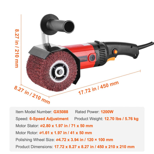 Polijstmachine - Poetsmachine - Polijstschijven - Burnishing - Elektrische Oppervlaktebehandeling - 1200W - met 6 Snelheden - voor Hout, Metaal en Staal