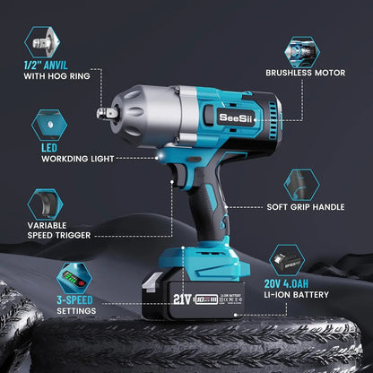 Slagschroevendraaier – Accuboormachine – Impact Wrench – Momentsleutel – Draadloze Slagschroevendraaier – 1300 Nm Koppel – 2 x 4.0 Ah Batterijen