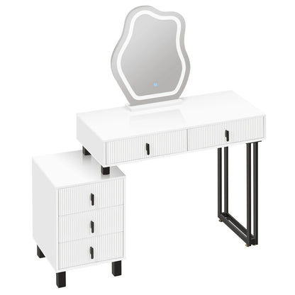 Kaptafel – Make-uptafel – Schminktisch – Dressing Table – Verlichte Kaptafel – Verstelbare LED-Spiegel – 5 Lades – Glanzend Wit MDF