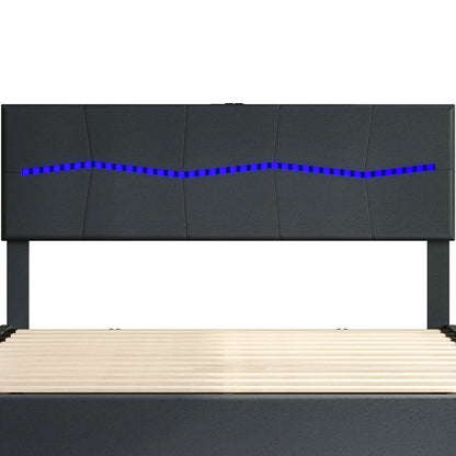 Led Boxspringbed – Tweepersoonsbed – Opbergruimte Bed – Sfeerverlichting Bed – Hydraulisch Systeem – PU-Leren Hoofdbord