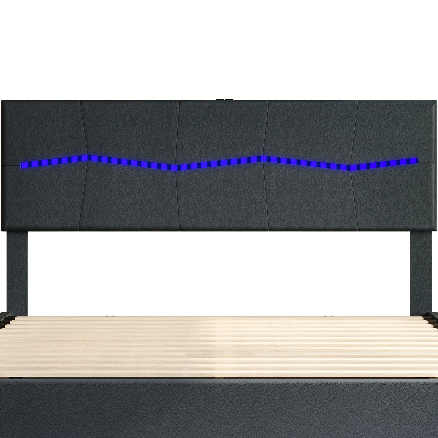 Opbergbed – Tweepersoonsbed – Gestoffeerd Bed – Hydraulisch Opbergbed – PU-Leer Hoofdbord – RGB-LED Verlichting