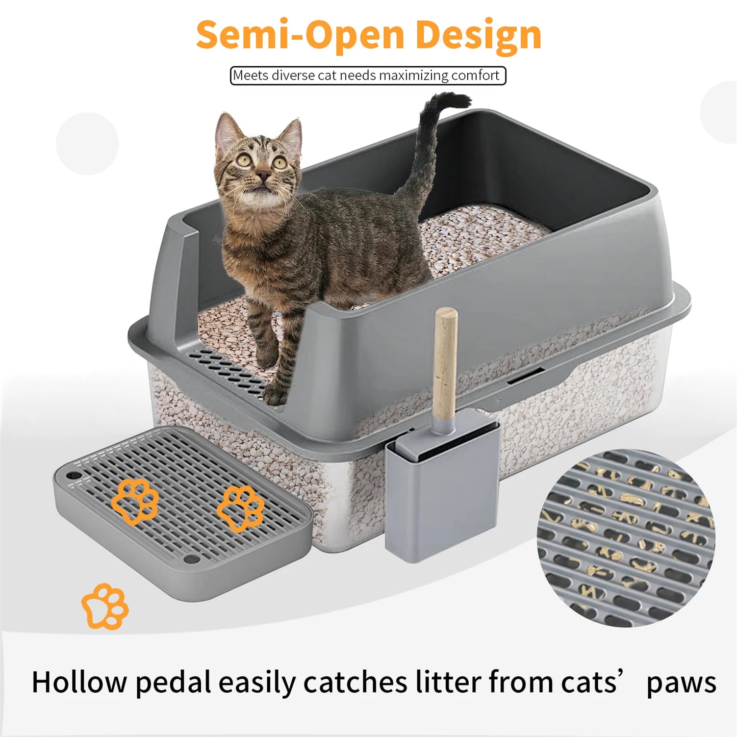 Kattenbak - Kattentoilet - kattenbakvulling - Hoge Wanden & Metalen Binnenbak – Grijs en Zilver - XL