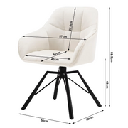 Chair - Dining Chair - Swivel Dining Chair - Ergonomic - Dining Chair with Armrests - Comfortable - Upholstered Kitchen Chair - Velvet Seat - 360° Rotation - Modern Design - 58.5x54.5x82.5cm - Cream Velvet