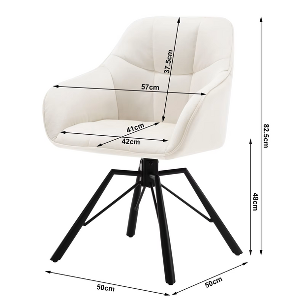 Chair - Dining Chair - Swivel Dining Chair - Ergonomic - Dining Chair with Armrests - Comfortable - Upholstered Kitchen Chair - Velvet Seat - 360° Rotation - Modern Design - 58.5x54.5x82.5cm - Cream Velvet