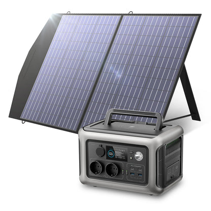 Powerstation - Generator - Aggregaat - Powerbank - Draagbare - 600W - met 100W Zonnepaneel - 299Wh LiFePO4 Zonnegenerator met UPS & MPPT - voor Kamperen en Back-up - Zwart