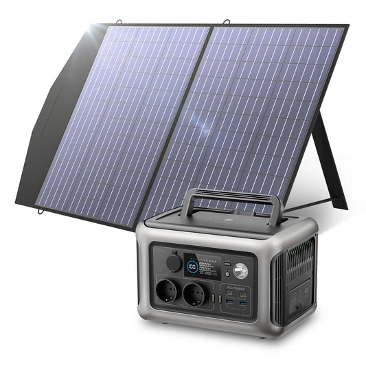 Powerstation - Generator - Aggregaat - Powerbank - Draagbare - 600W - met 100W Zonnepaneel - 299Wh LiFePO4 Zonnegenerator met UPS & MPPT - voor Kamperen en Back-up - Zwart