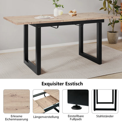 Verlengbare Eettafel – Uitklapbare Tafel – Diner Tafel – Industrieel Meubel – Eetkamertafel – 140-180 cm Verstelbaar – Robuust Houten Blad Met Zwart Metalen Frame